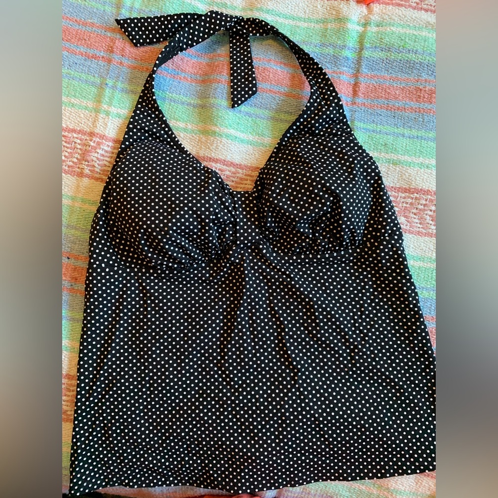 NWOT black and white polka dot tankini top